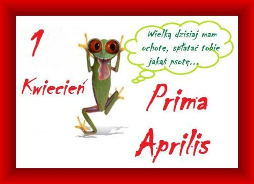 Kartka z zakręconą żabą na Prima Aprilis